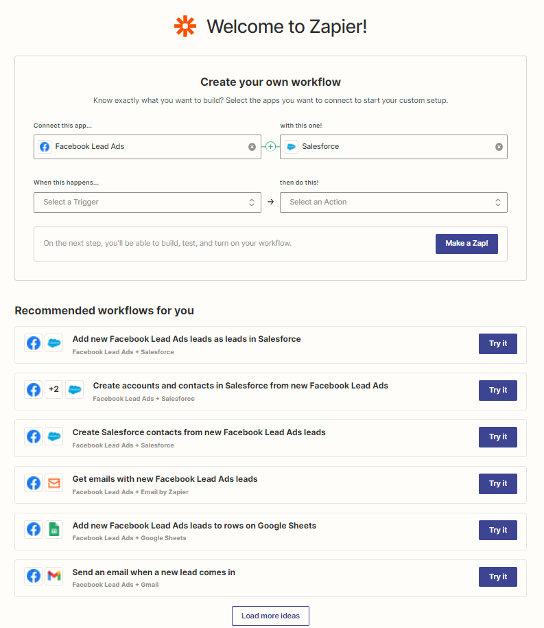 Zapier predefined templates for building automations