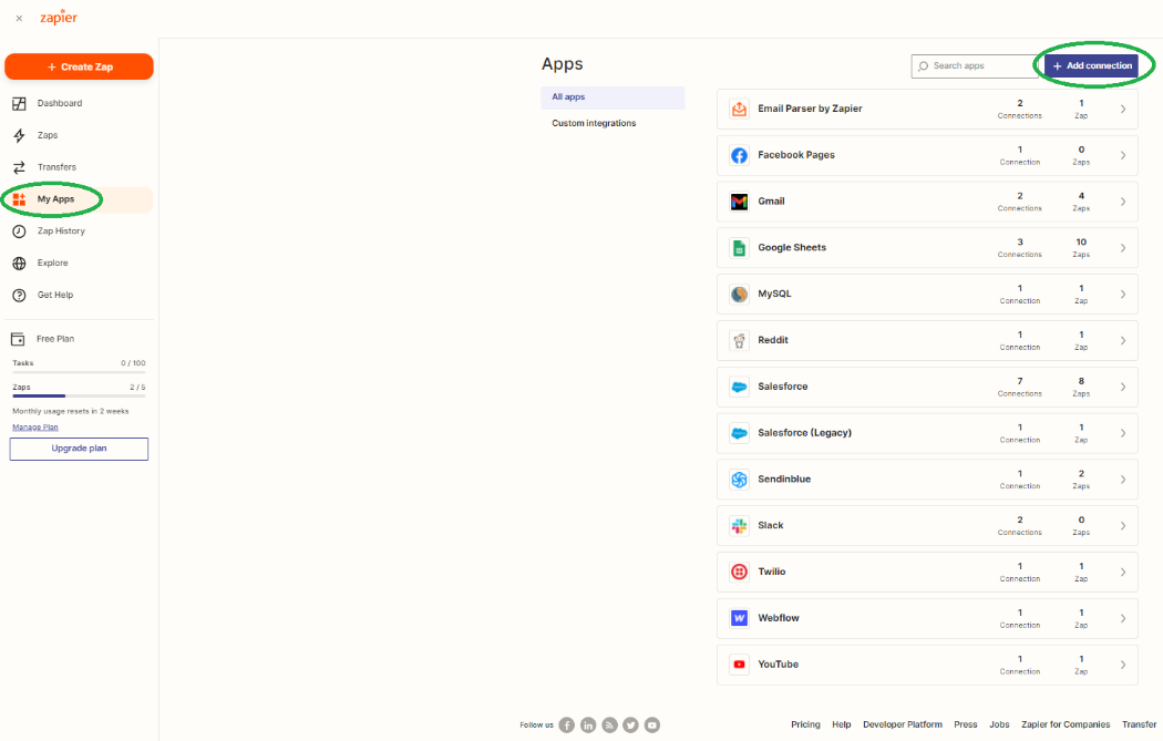 Zapier My Apps section