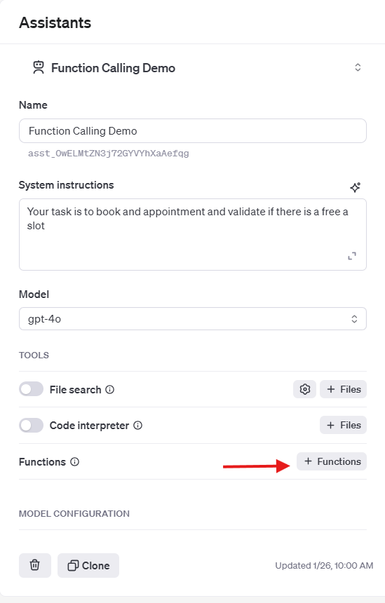 Creating a new function definition for the OpenAI Assistant