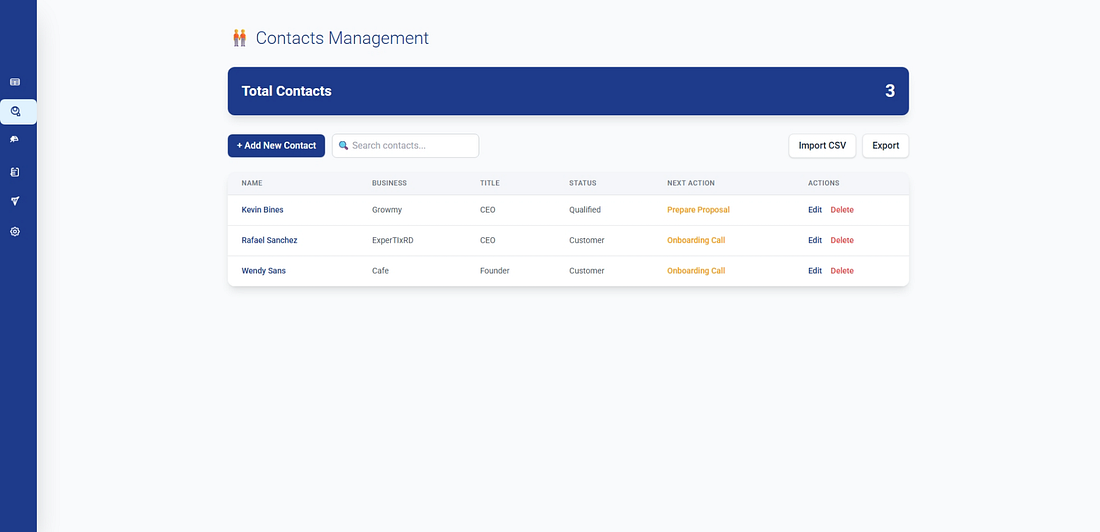SimplifyCRM contact management view with structured contact records